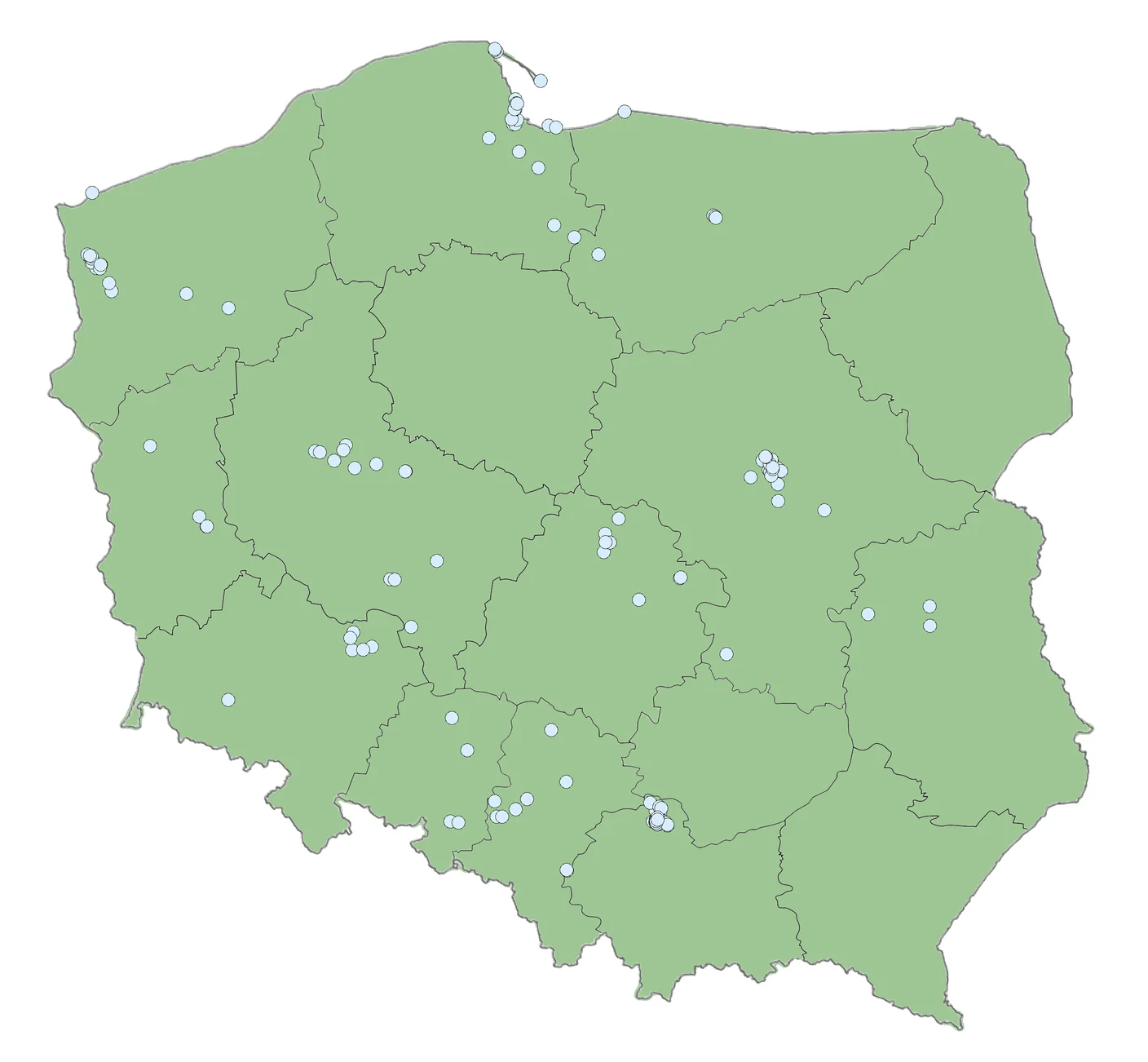 Mapa obserwacji Oniscus asellus w Polsce