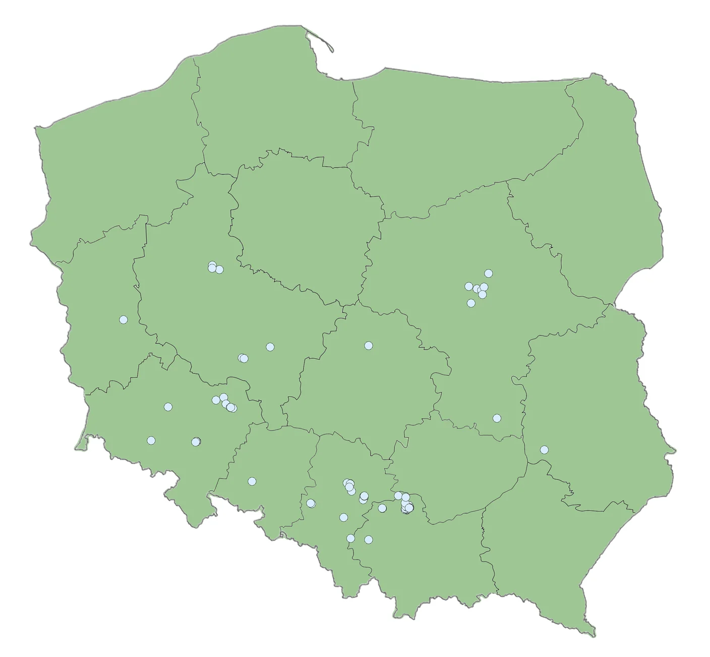 Mapa obserwacji Porcellium collicola w Polsce